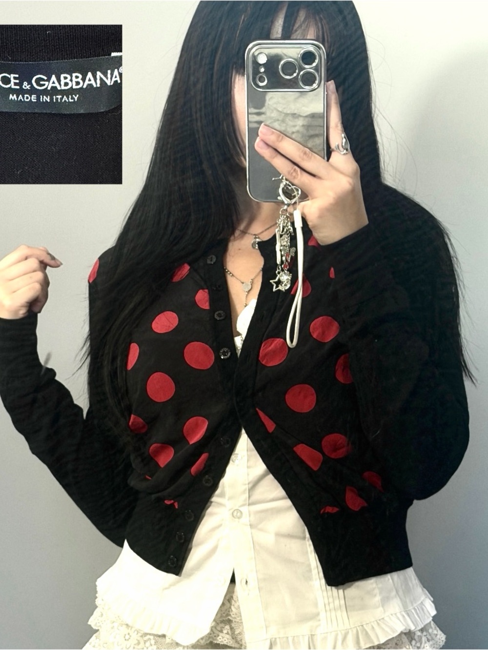 Dolce & Gabbana Black Cardigan with Red Polka Dots